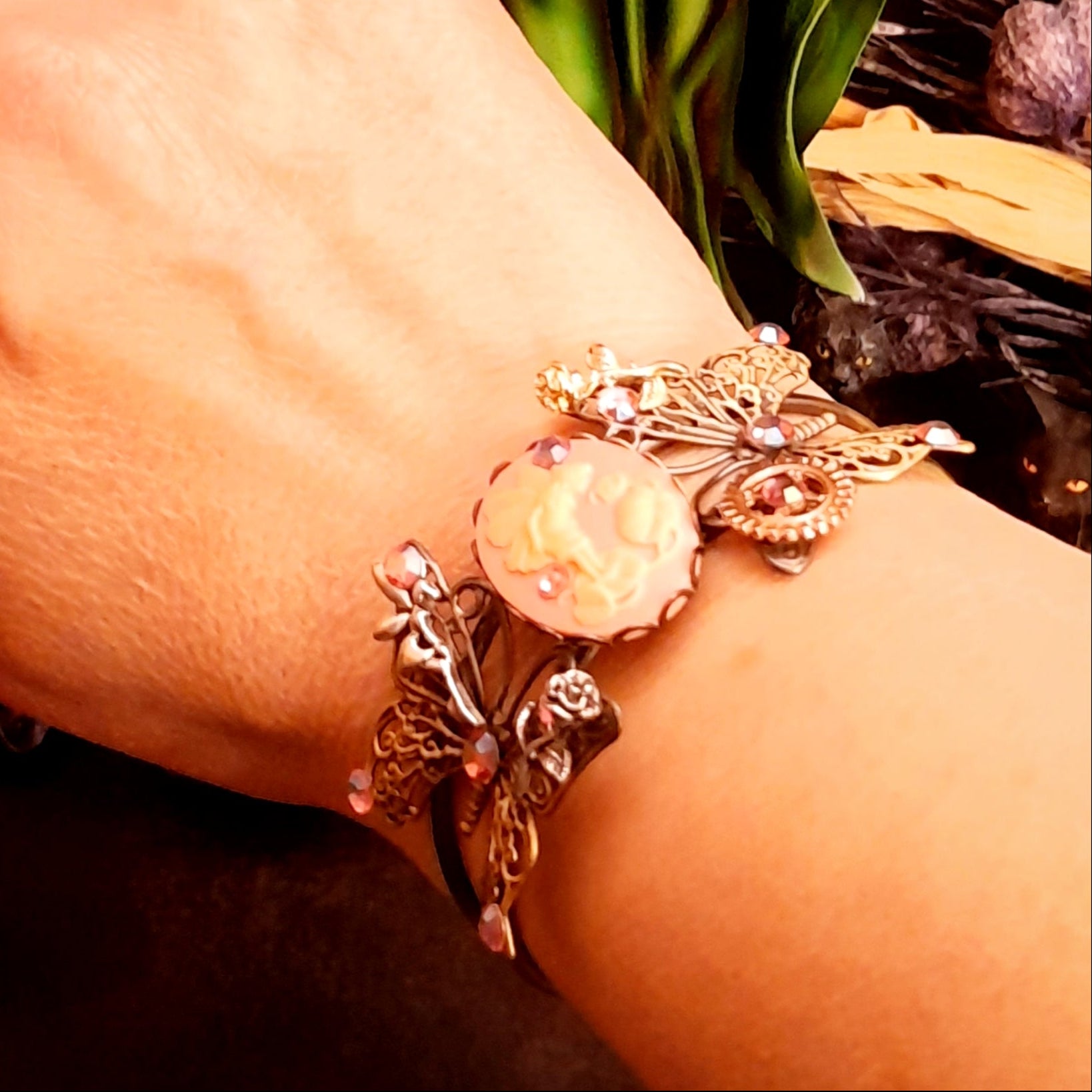 steampunk butterfly bracelet swarovski crystals