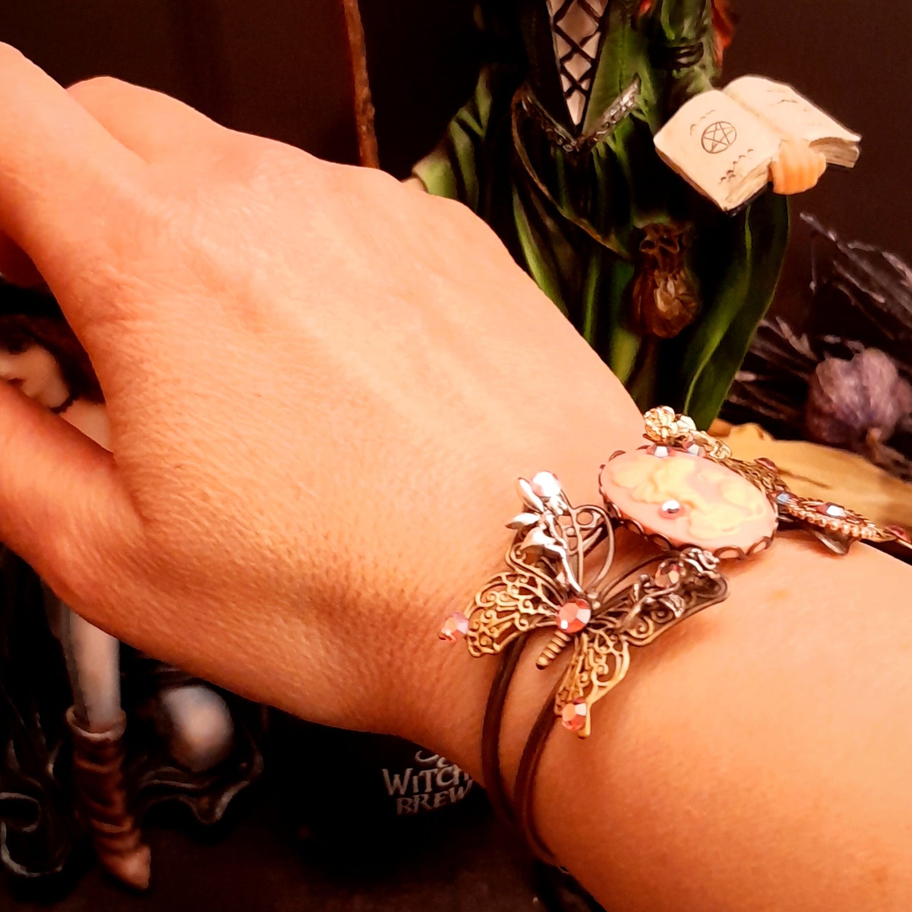 steampunk butterfly bracelet swarovski crystals cuff vintage style