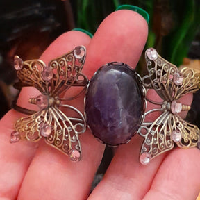 purple amethyst stone cuff bracelet swarovski crystals genuine stone