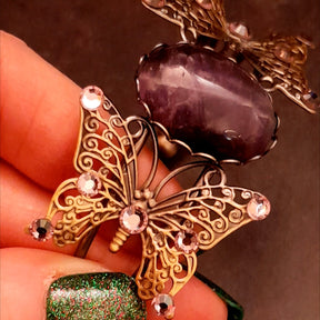 purple amethyst stone cuff bracelet swarovski crystals fantasy 