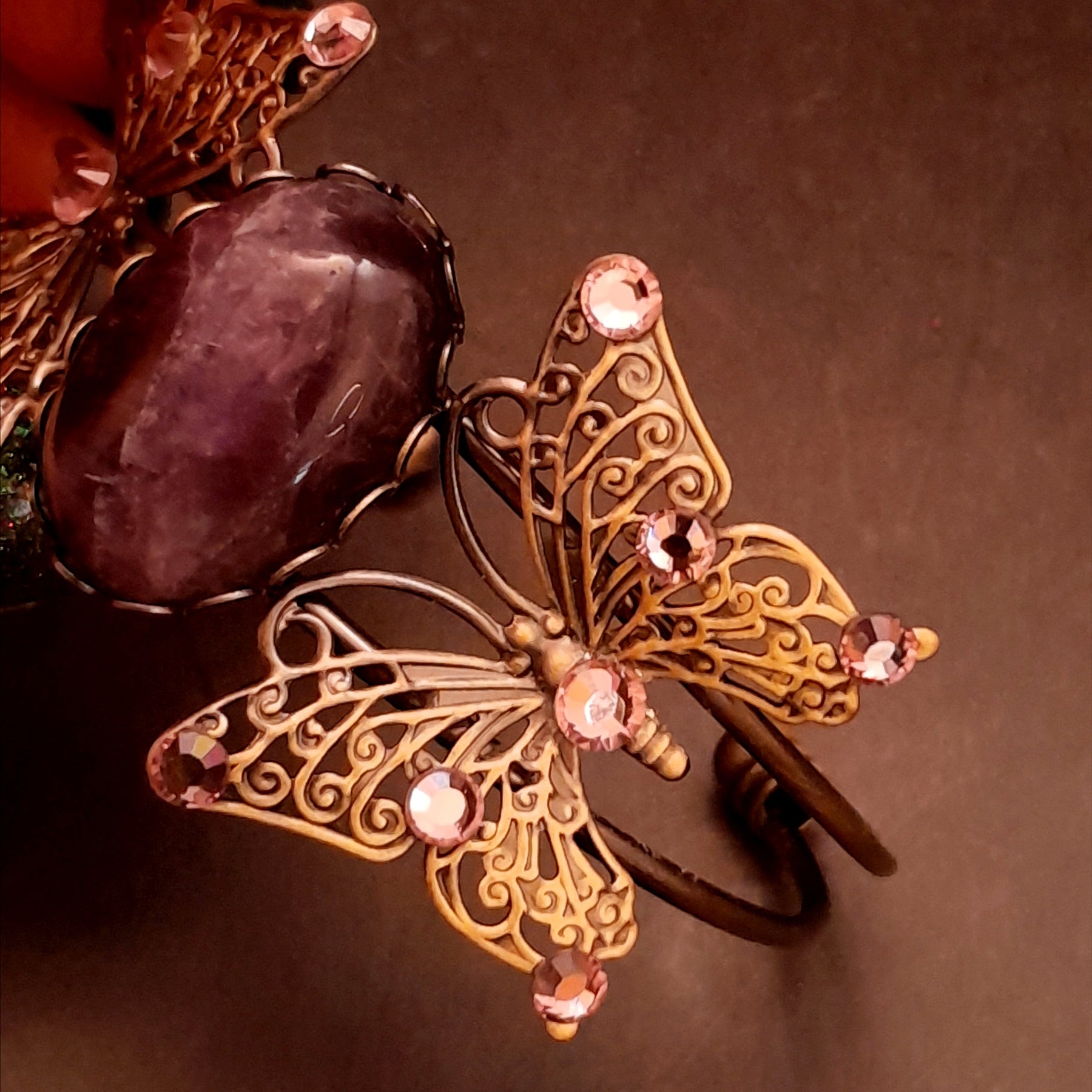 purple amethyst stone cuff bracelet swarovski crystals