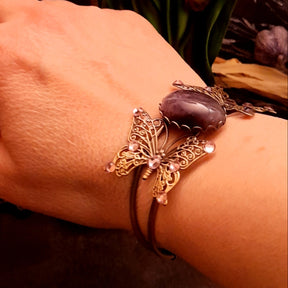 purple amethyst stone cuff bracelet swarovski crystals magic fantasy jewelry