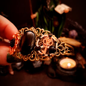 black onyx cuff bracelet swarovski crystals steampunk