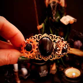 black onyx cuff bracelet swarovski crystals steampunk