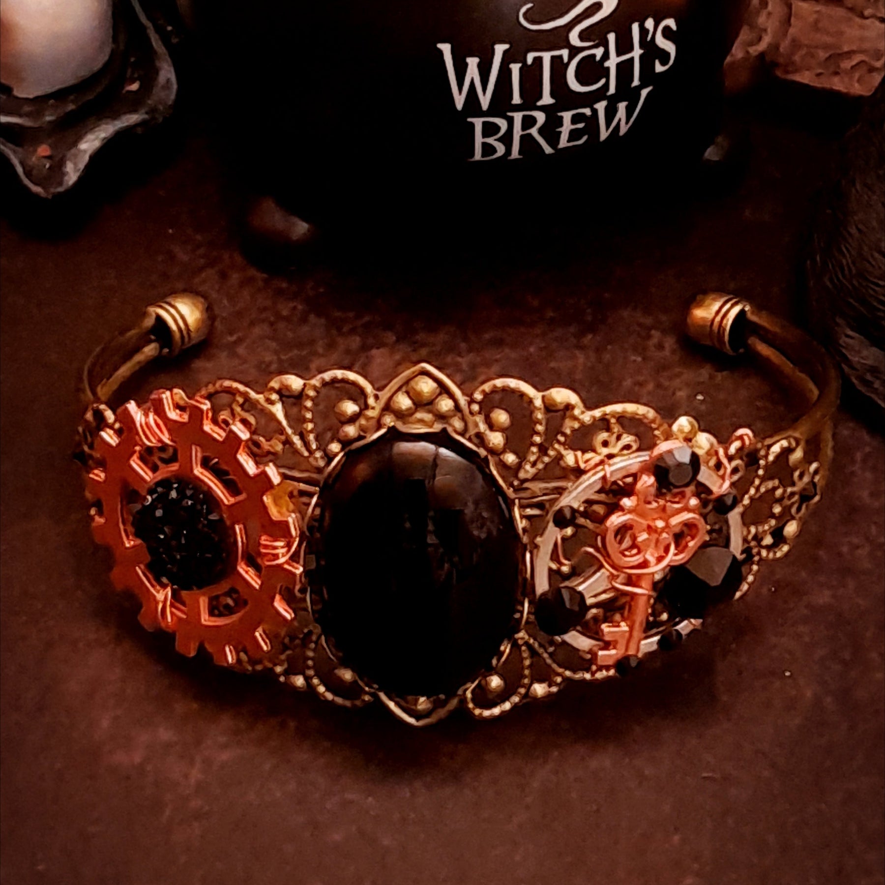 black onyx cuff bracelet swarovski crystals