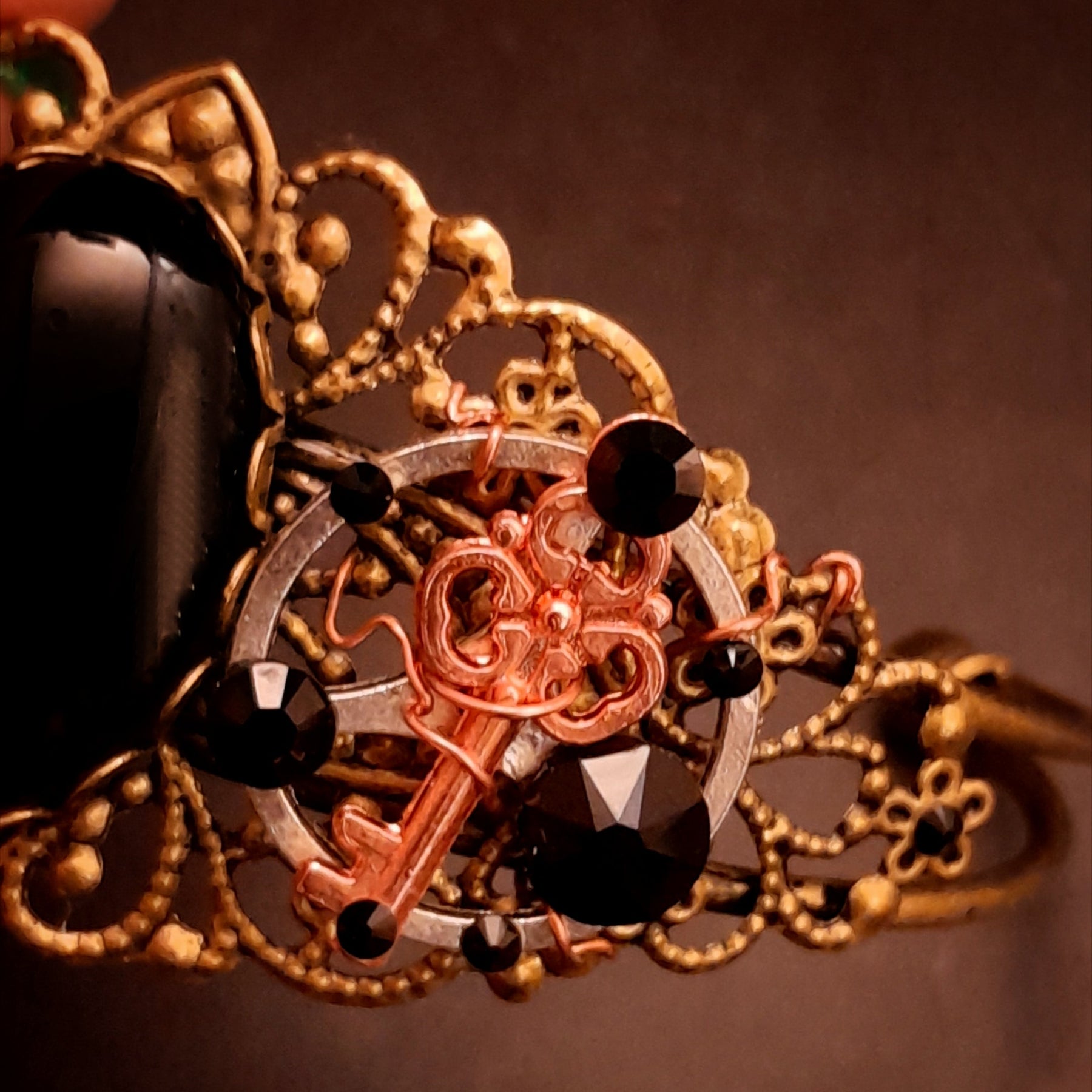 black onyx cuff bracelet swarovski crystals key