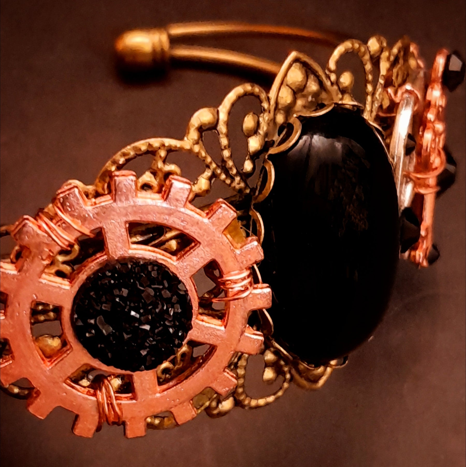 black onyx cuff bracelet swarovski crystals druzy crystal