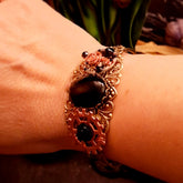 black onyx cuff bracelet swarovski crystals steampunk gears