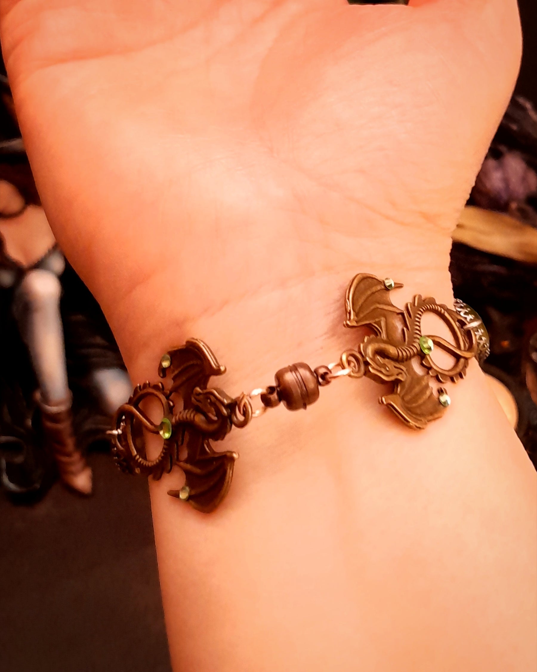 Hand Chain Green Crystals Dragon