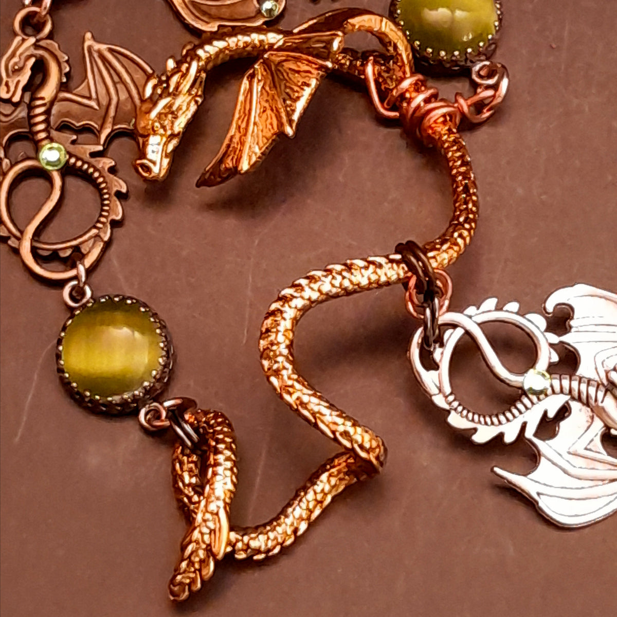 Hand Chain Green Crystals Dragon