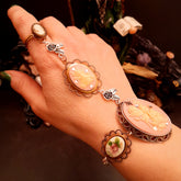 slave bracelet hand chain peach pink cameos swarovski crystals
