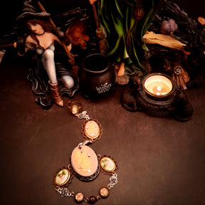 slave bracelet hand chain peach pink cameos swarovski crystals magic fantasy jewelry