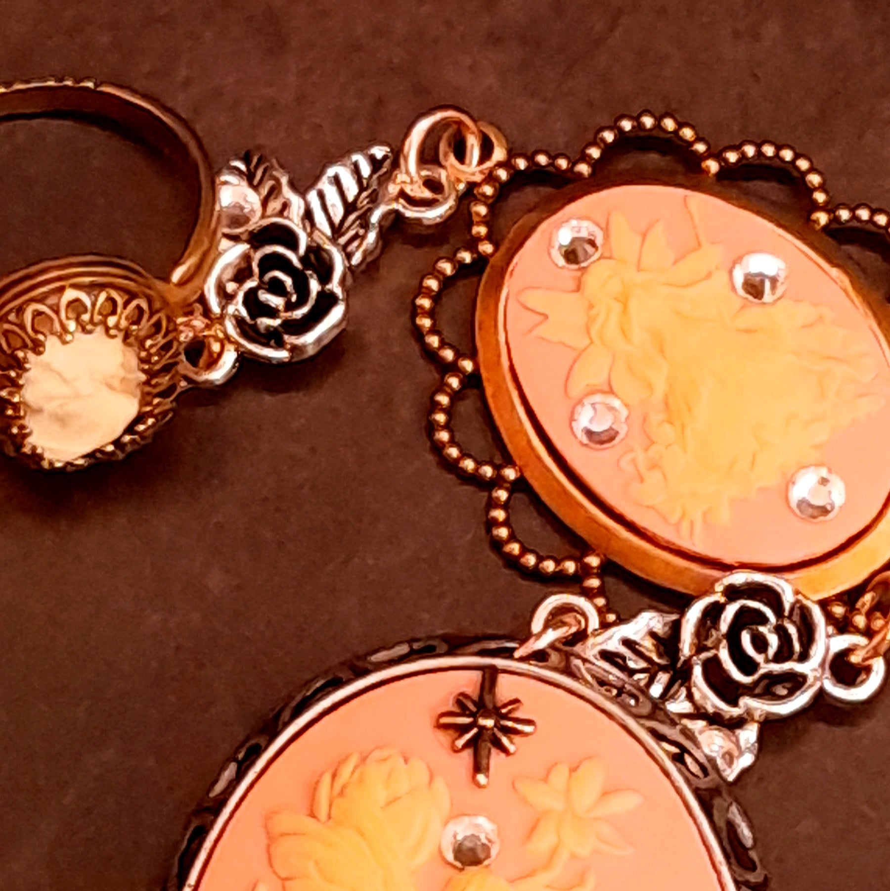slave bracelet hand chain peach pink cameos swarovski crystals flowers magical fantasy jewelry