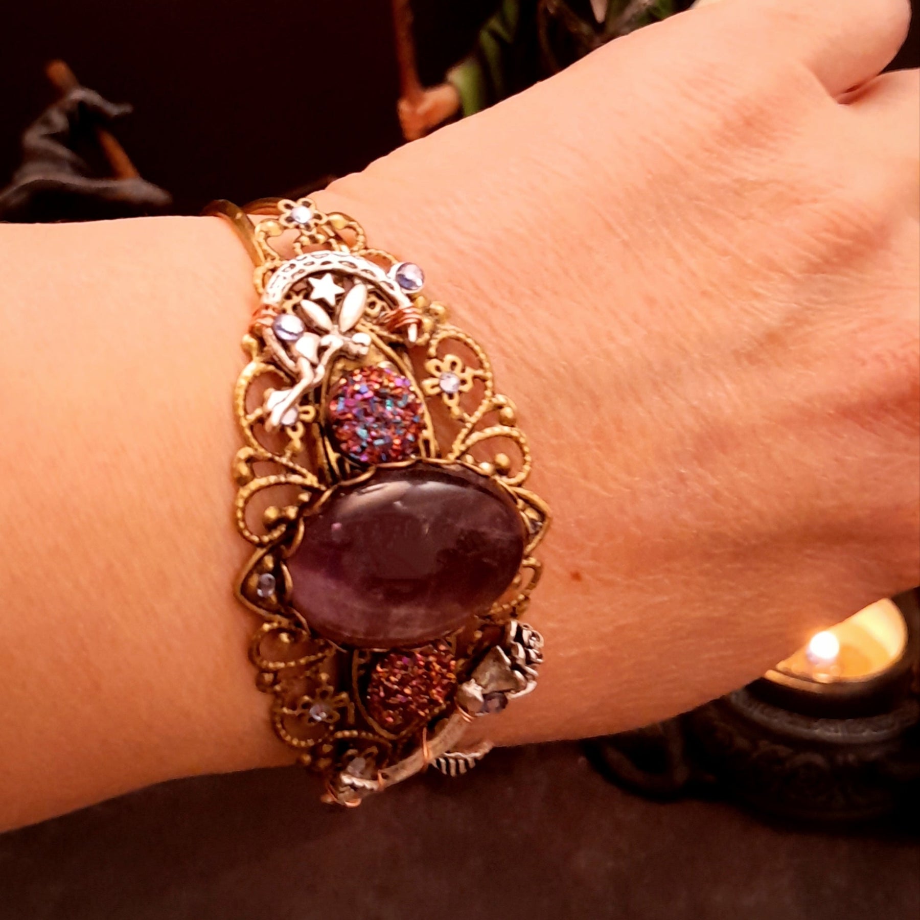 amethyst purple vistorian sty;e bracelet swarovski crystals magic fantasy