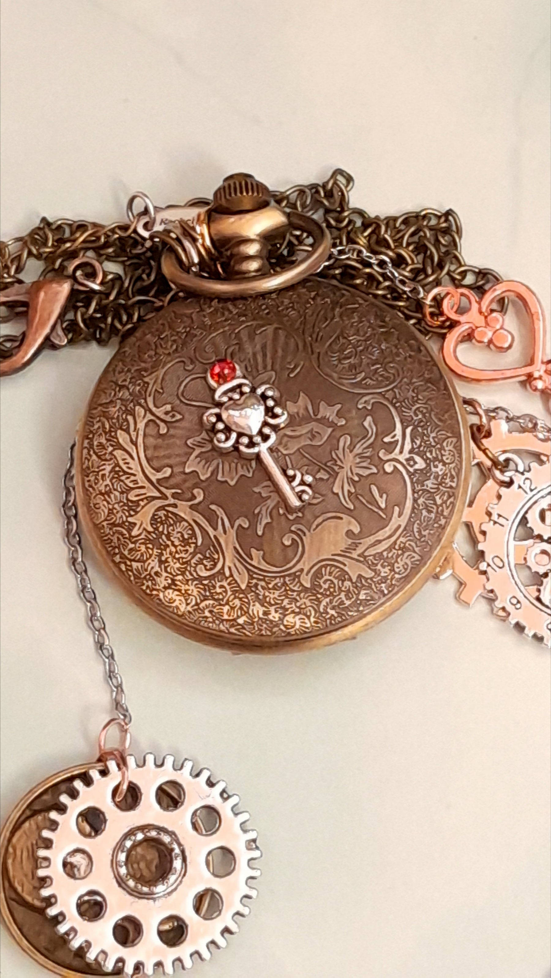 Necklace Pocket Watch Steampunk Crystals