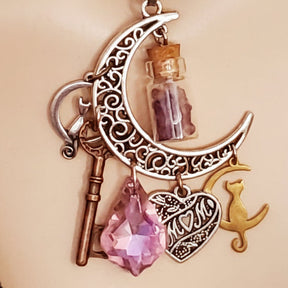 Purple choker necklace with filigree moon and genuine amethyst chips — Victorian style fantasy magic mom necklace gift for her

