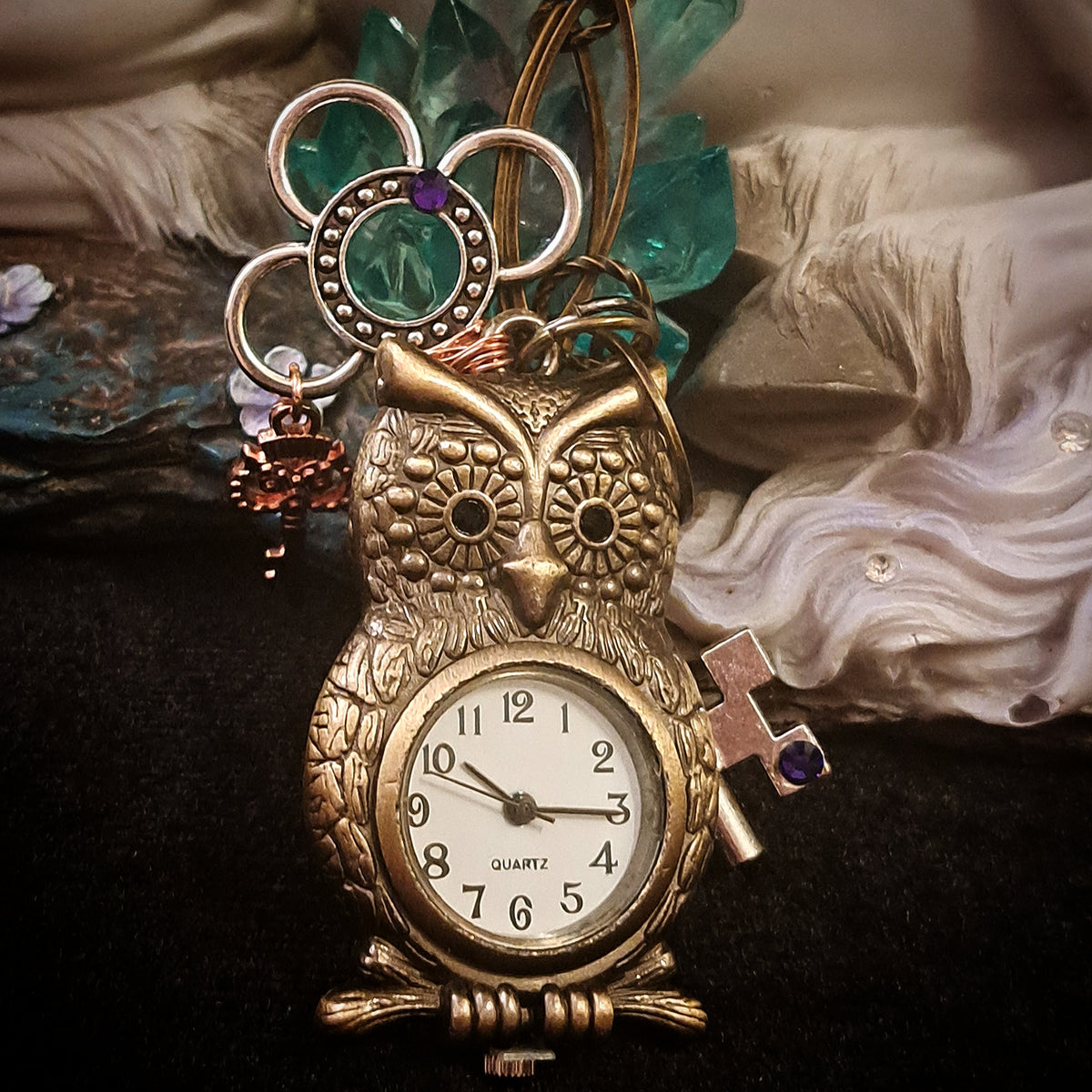 New purple owl quartz pocket watch Owl Pocket Watch - Etsy main image 4