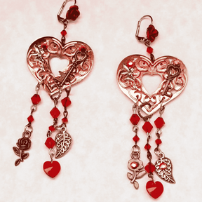 Red Chandelier Heart Earrings |Extra Long Fantasy