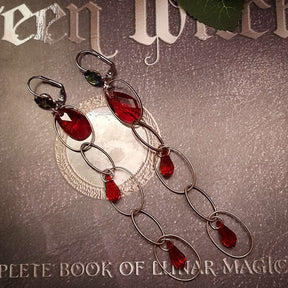 Earrings Long Dangle Red Crystals