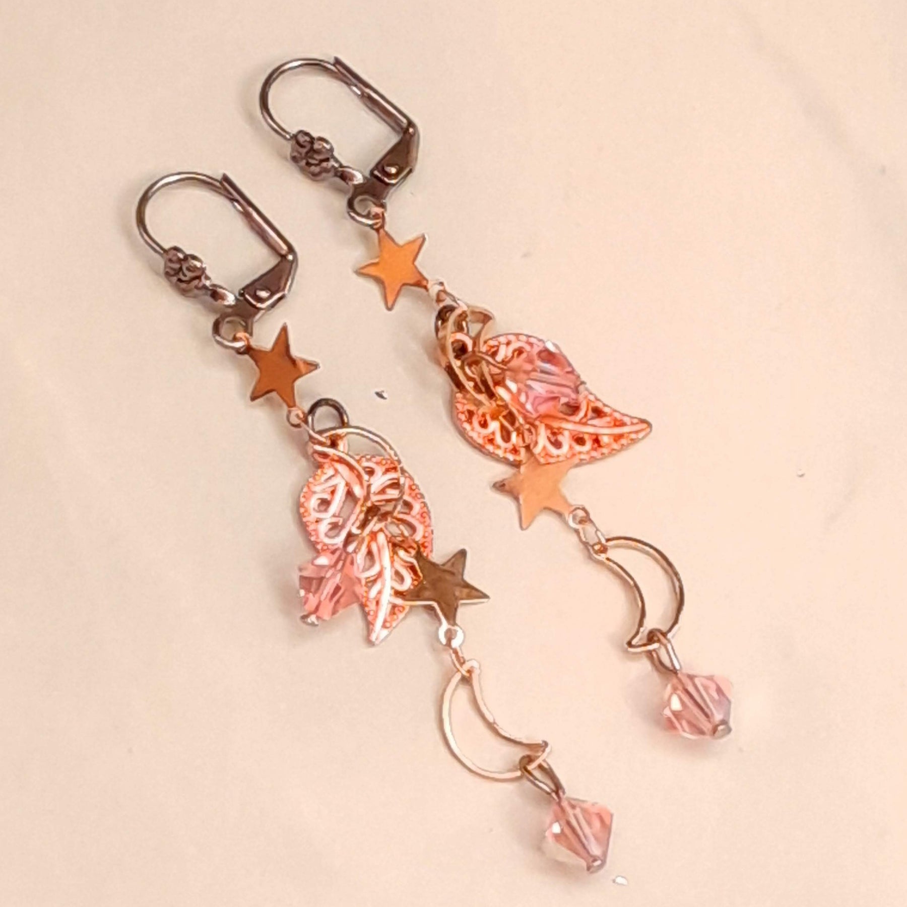 Victorian style rose gold leaf bridal earrings with world-renowned genuine Swarovski crystals — handmade designer AB crystal wedding jewelry, vintage style