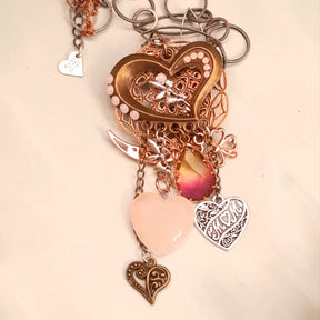 Fantasy heart necklace featuring rose quartz and world-renowned genuine Swarovski crystals — Victorian style handmade love jewelry for her