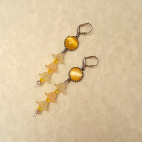 Yellow Cat's Eye Flower Dangle Earrings