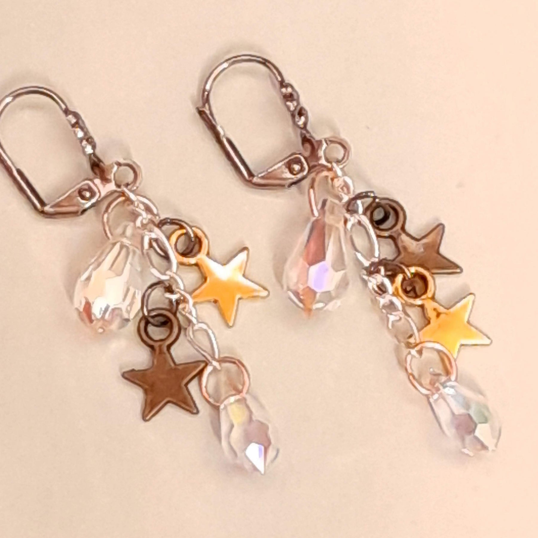 Victorian style small bridal dangle earrings with world-renowned genuine Swarovski AB crystals — handmade designer iridescent wedding jewelry, vintage style