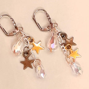 Victorian style small bridal dangle earrings with world-renowned genuine Swarovski AB crystals — handmade designer iridescent wedding jewelry, vintage style