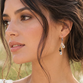 Small iridescent Swarovski AB crystal dangle earrings — handmade designer dainty bridal wedding jewelry, Victorian style vintage style star charms