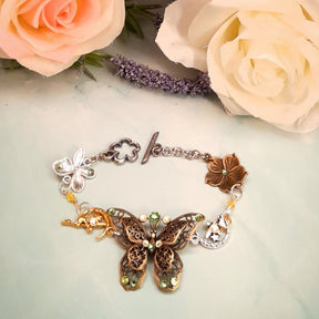 Fairy butterfly bracelet with green Swarovski crystals, Victorian style vintage style handmade fantasy jewelry