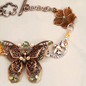 Green Swarovski crystal butterfly bracelet, Victorian style vintage style handmade fantasy jewelry