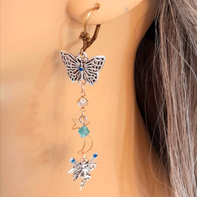Handmade celestial bridal earrings with turquoise and blue world-renowned genuine Swarovski crystals — Victorian style vintage style