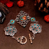 Turquoise Peacock Bracelet Boho Vintage Style colorful peacock eyes swarovski turquoise crystals flower clasp with crystal