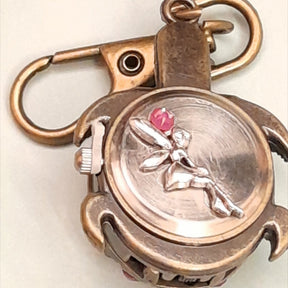 Back of turtle purse charm showing fairy with purple Swarovski crystal, Victorian style vintage style handmade Rachel Flam Design