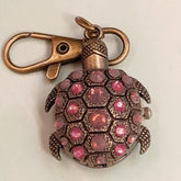Turtle purse charm working watch with purple Swarovski crystals on shell, lobster clasp clip, Victorian style vintage style handmade slave bracelet Rachel Flam Design