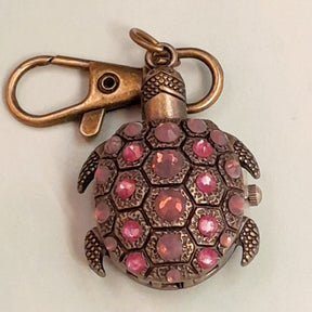 Turtle purse charm working watch with purple Swarovski crystals on shell, lobster clasp clip, Victorian style vintage style handmade slave bracelet Rachel Flam Design