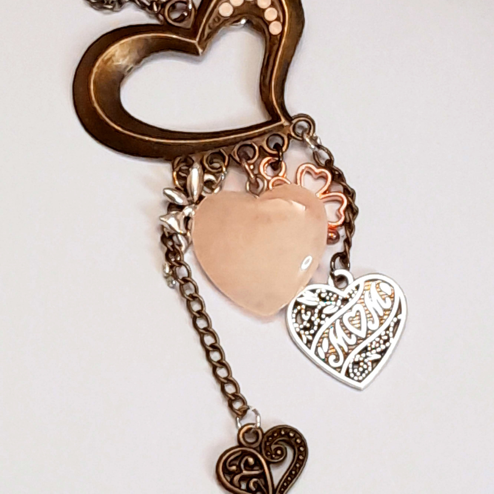 Rose Quartz Heart Necklace Mom Gift