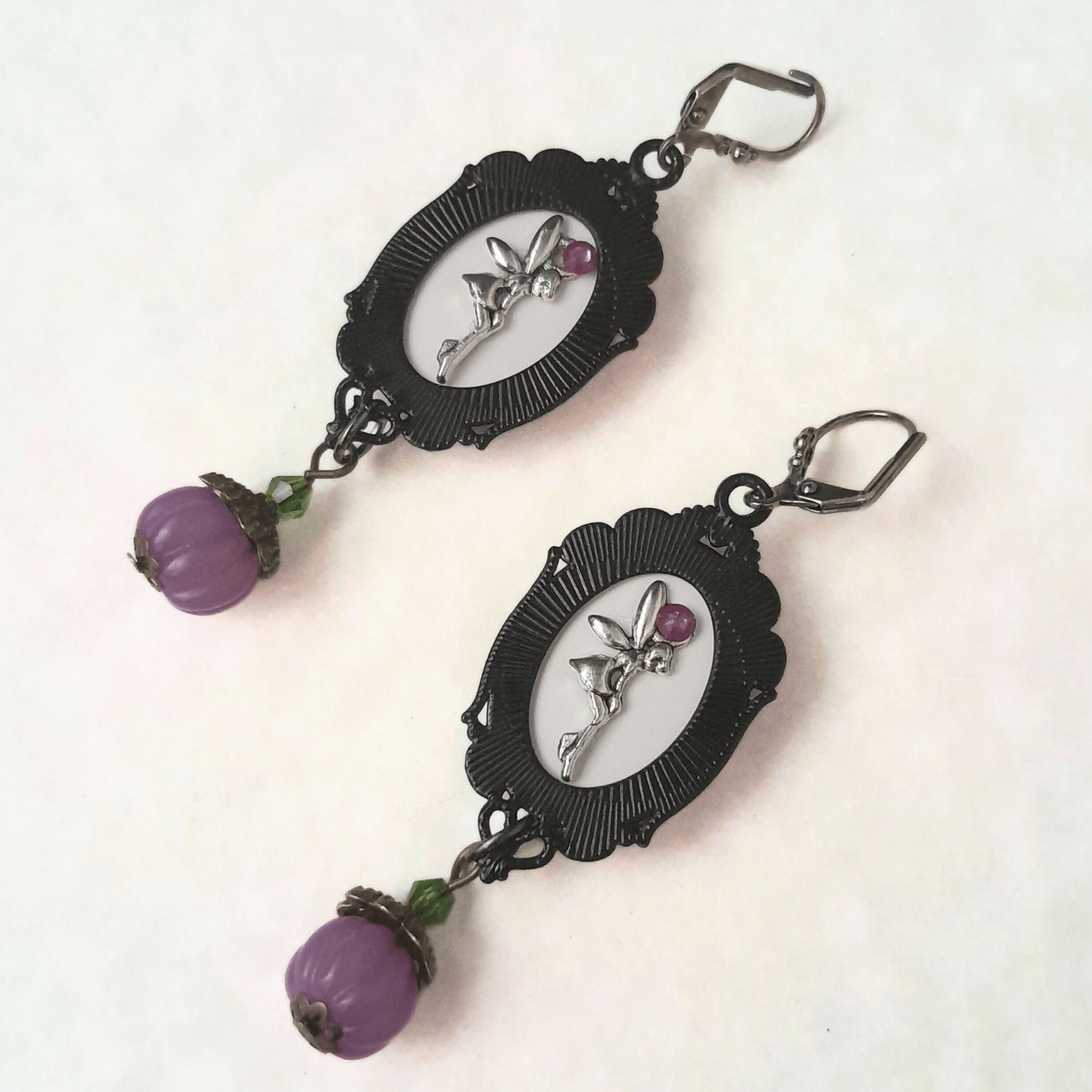 Crow Cabochon Earrings Red & Purple