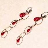 Earrings Long Dangle Red Crystals