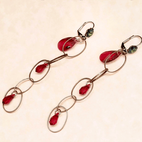 Earrings Long Dangle Red Crystals