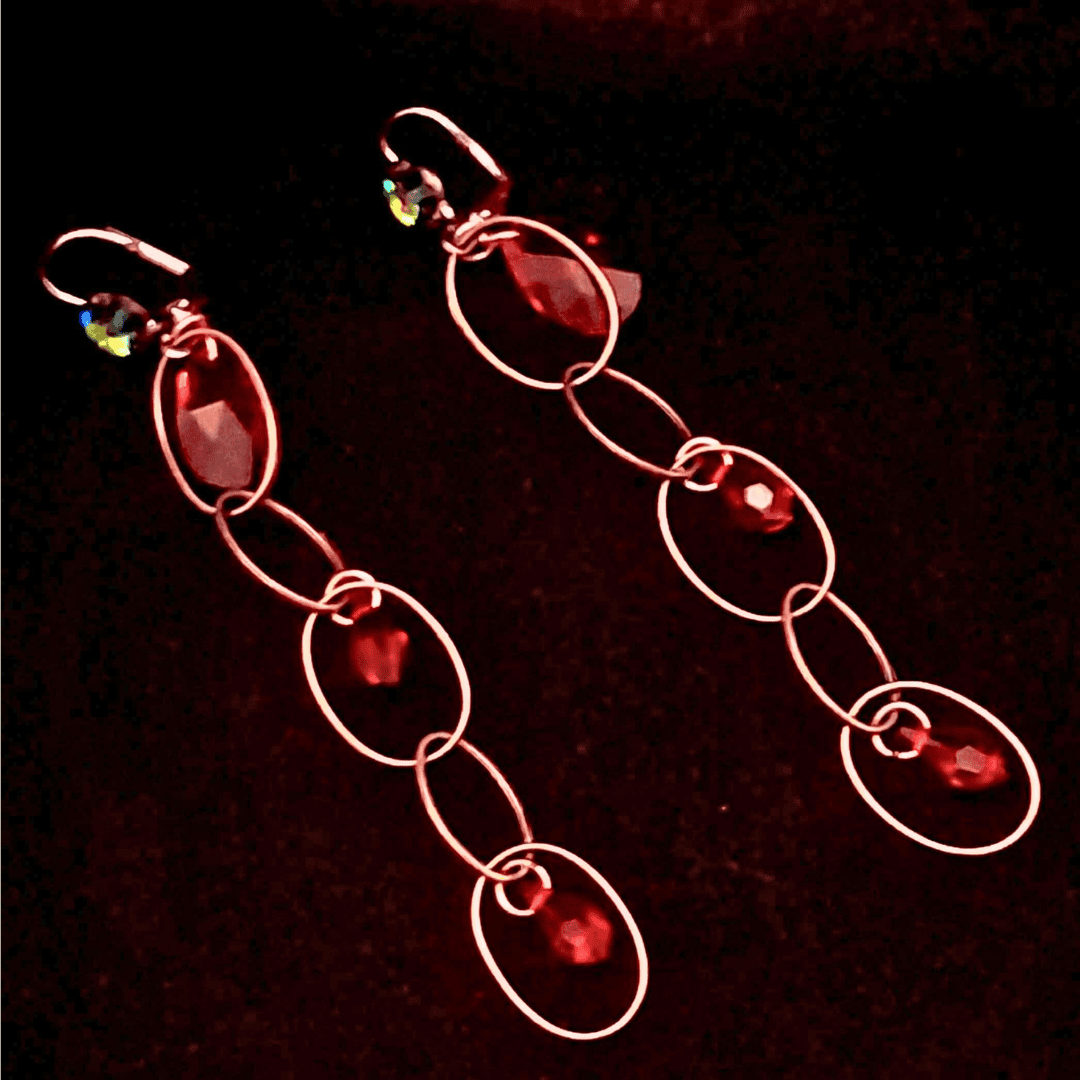 Earrings Long Dangle Red Crystals