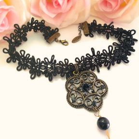 Victorian Style Black Choker Necklace Vintage Style