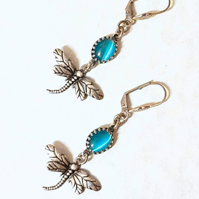 Turquoise Dragonfly Cat's Eye Earrings