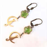 Green Earrings Cat Moon