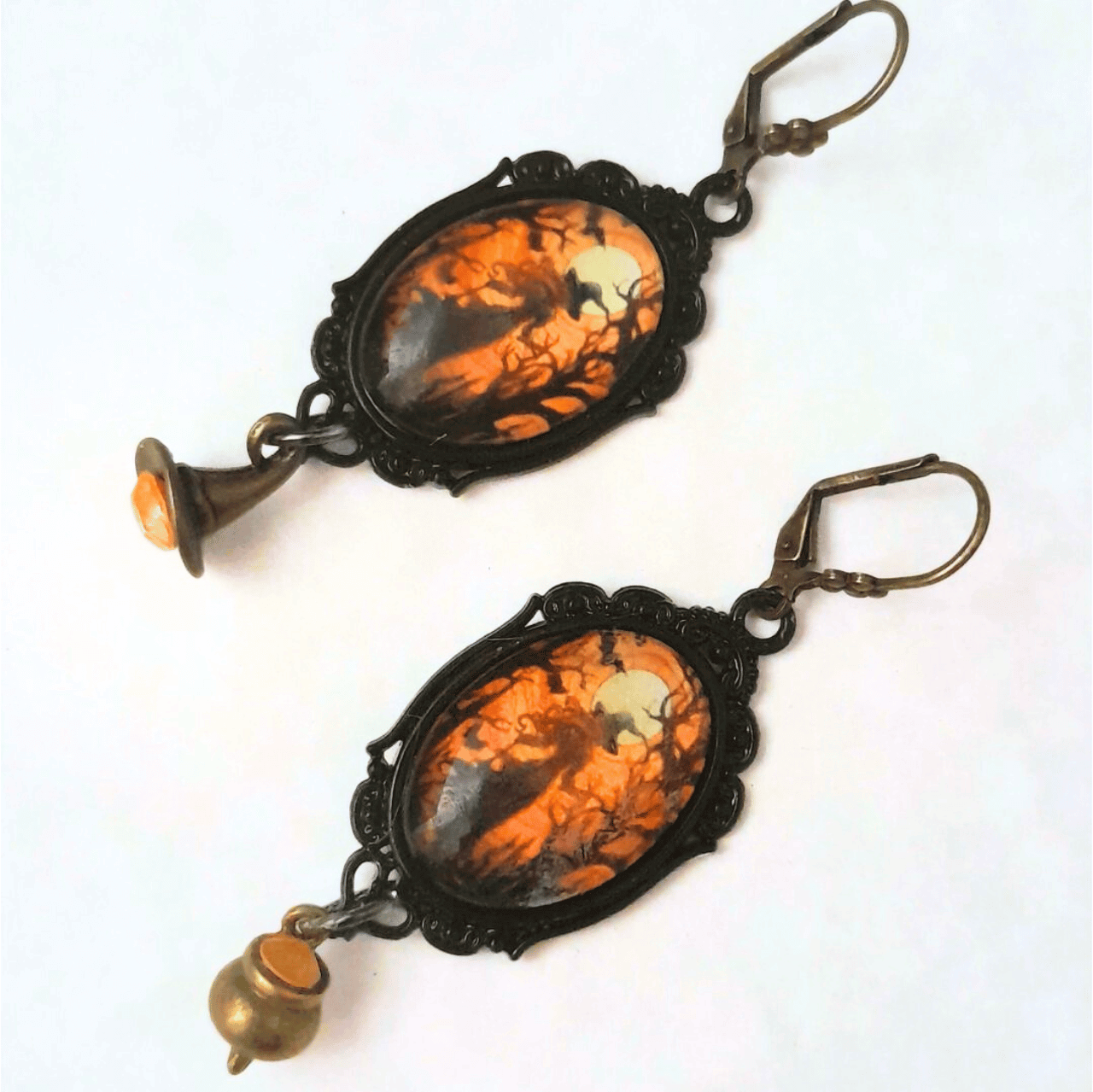 Forest Witch Orange Cabochon Earrings