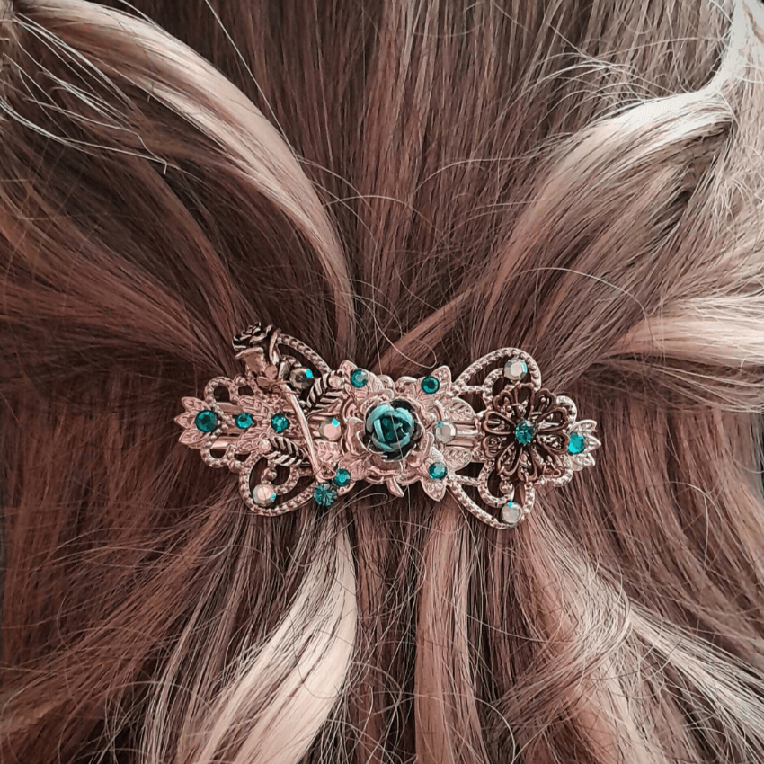 Turquoise Rose Hairclip Barrette