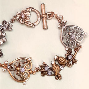 Magical fantasy Victorian style vintage style nature birds bracelet with soft violet Swarovski crystals