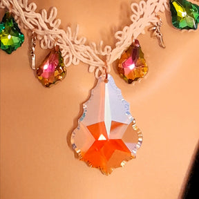 Wedding jewelry – magical fantasy white fabric choker with multicolor world-renowned genuine Swarovski crystals and fairy charms, handmade designer statement bridal necklace, Victorian vintage style