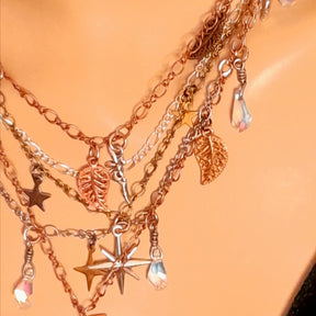 Wedding necklace with layered multi-chain Swarovski crystals – alternative bridal jewelry, celestial handmade high-end design