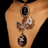 Witchy masquerade Halloween necklace with raven and skull design, Victorian style vintage style gothic fantasy jewelry